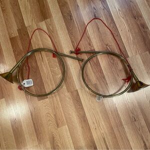 2 Brass French Horns Christmas Vintage India Hanging Decoration Musical